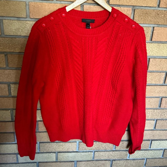 NWT J. Crew Perfect Cable Wool Crewneck Sweater Red/Orange #E5683 Womens Size XL - Picture 1 of 5